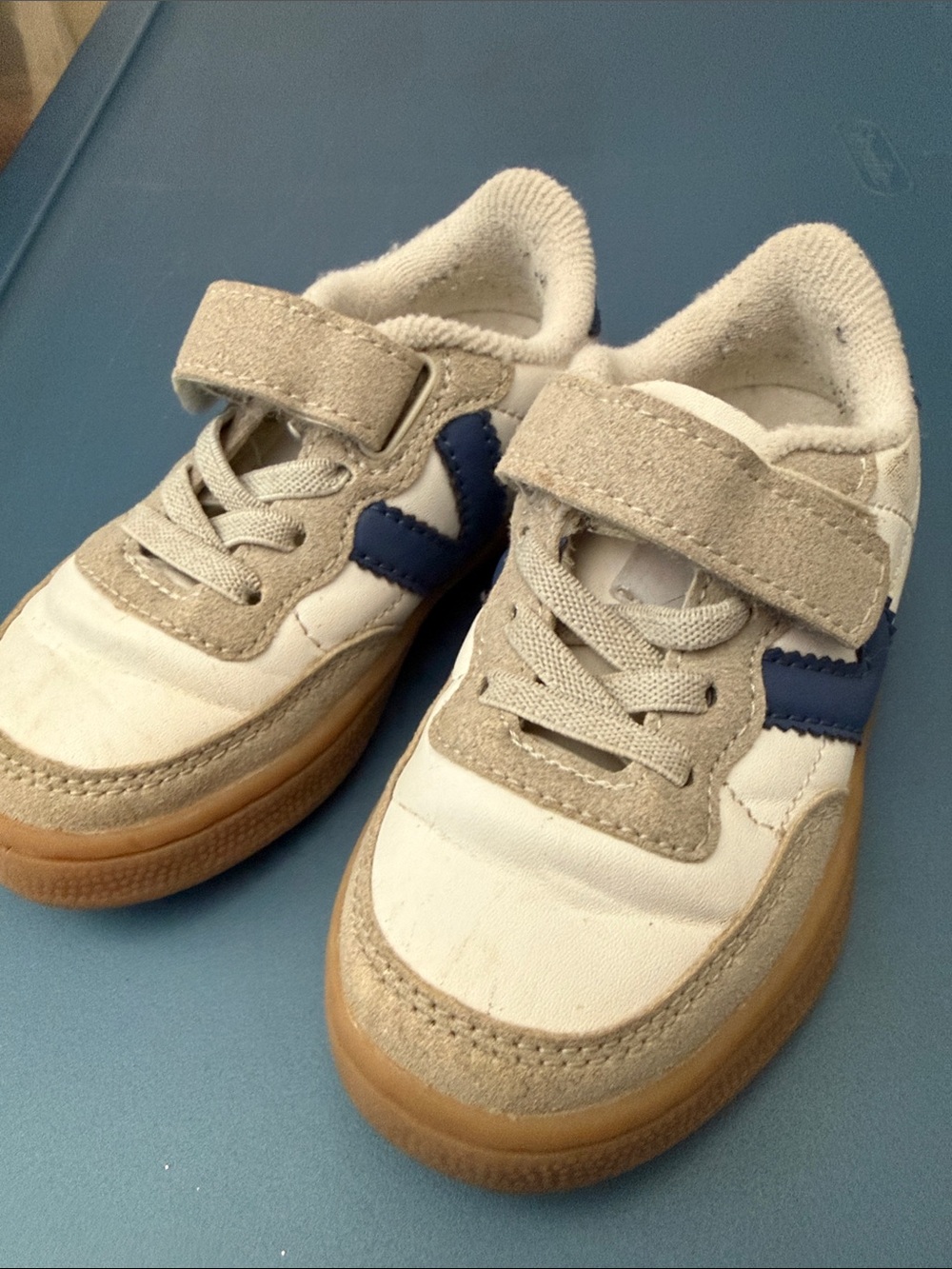 Kids Beige & Navy Velcro Sneakers for Everyday Play